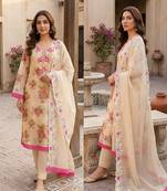 Cream color smart beautiful ethnic salwar kameez for ceremonial looks