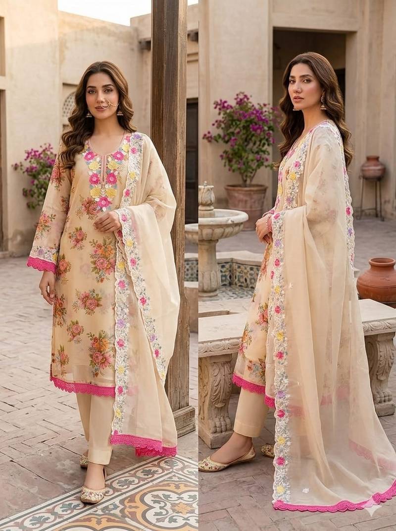 Cream color smart beautiful ethnic salwar kameez for ceremonial looks