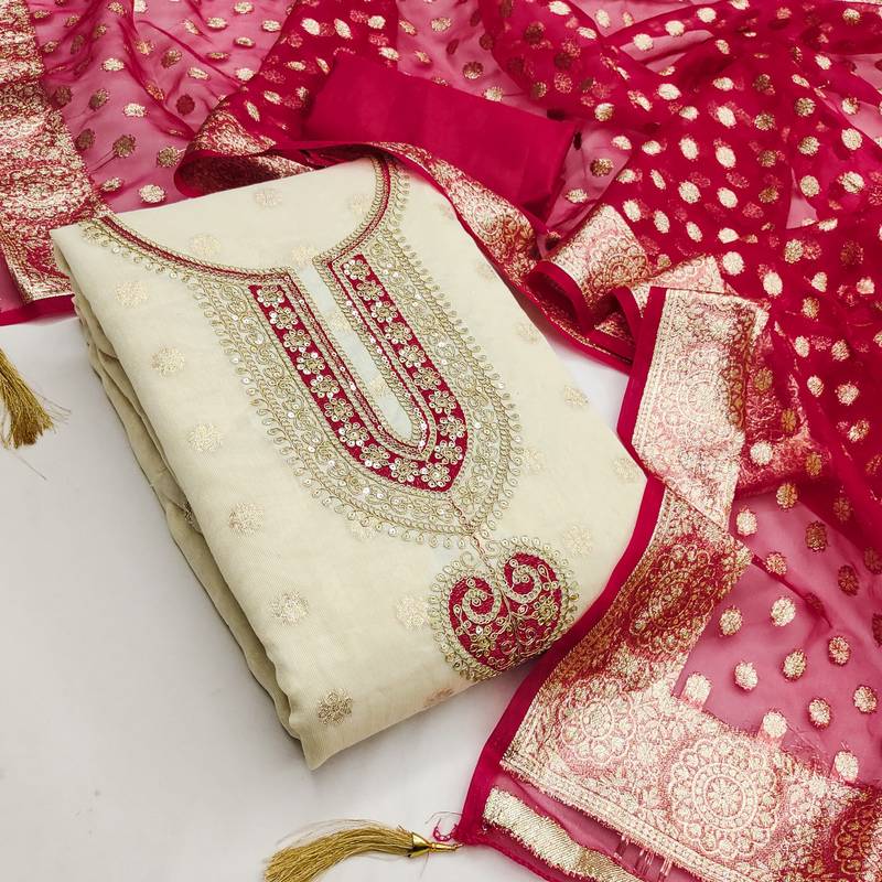 Off white color smart and sophisticated rich party looks simmer jacquard suit
