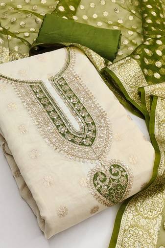 Off white color smart and sophisticated rich party looks simmer jacquard suit