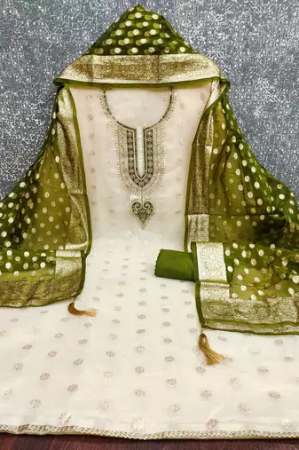 Off white color smart and sophisticated rich party looks simmer jacquard suit