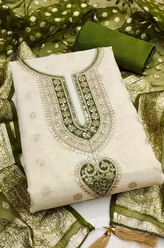 Off white color smart and sophisticated rich party looks simmer jacquard suit