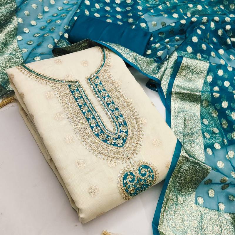 Off white color smart and sophisticated rich party looks simmer jacquard suit