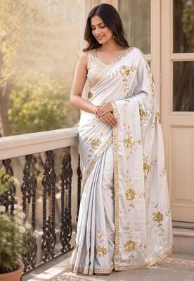 Premium Rangoli Silk Blend Fabrics With Sequence Embroidered Work Saree With Blouse Set  1