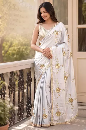 Premium Rangoli Silk Blend Fabrics With Sequence Embroidered Work Saree With Blouse Set 