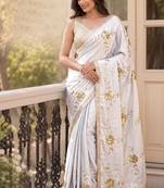 Premium Rangoli Silk Blend Fabrics With Sequence Embroidered Work Saree With Blouse Set 
