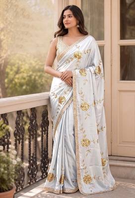 Premium Rangoli Silk Blend Fabrics With Sequence Embroidered Work Saree With Blouse Set  2