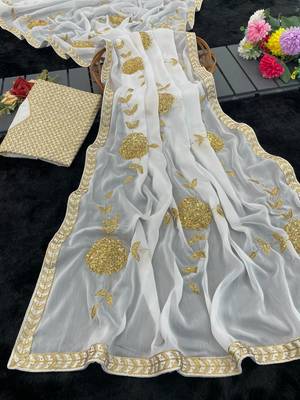 Premium Rangoli Silk Blend Fabrics With Sequence Embroidered Work Saree With Blouse Set  3