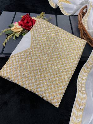 Premium Rangoli Silk Blend Fabrics With Sequence Embroidered Work Saree With Blouse Set  4