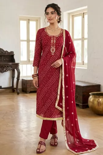 Red color smart and designer jam cotton salwar kameez