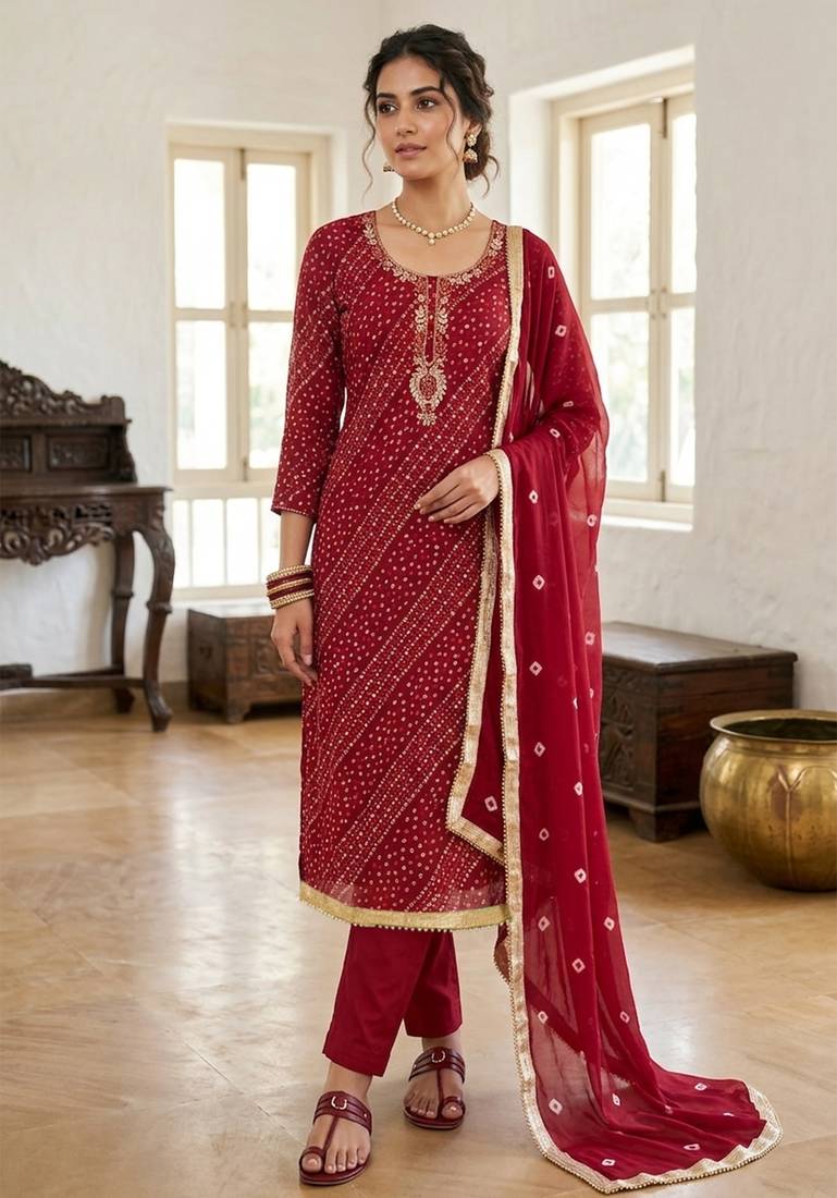 Red color smart and designer jam cotton salwar kameez