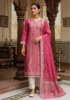 Pink color smart and ethnic bnarasi cotton salwar kameez 1