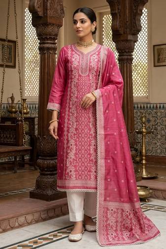 Pink color smart and ethnic bnarasi cotton salwar kameez