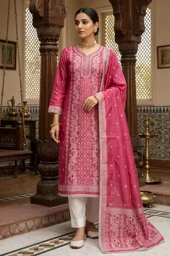 Pink color smart and ethnic bnarasi cotton salwar kameez