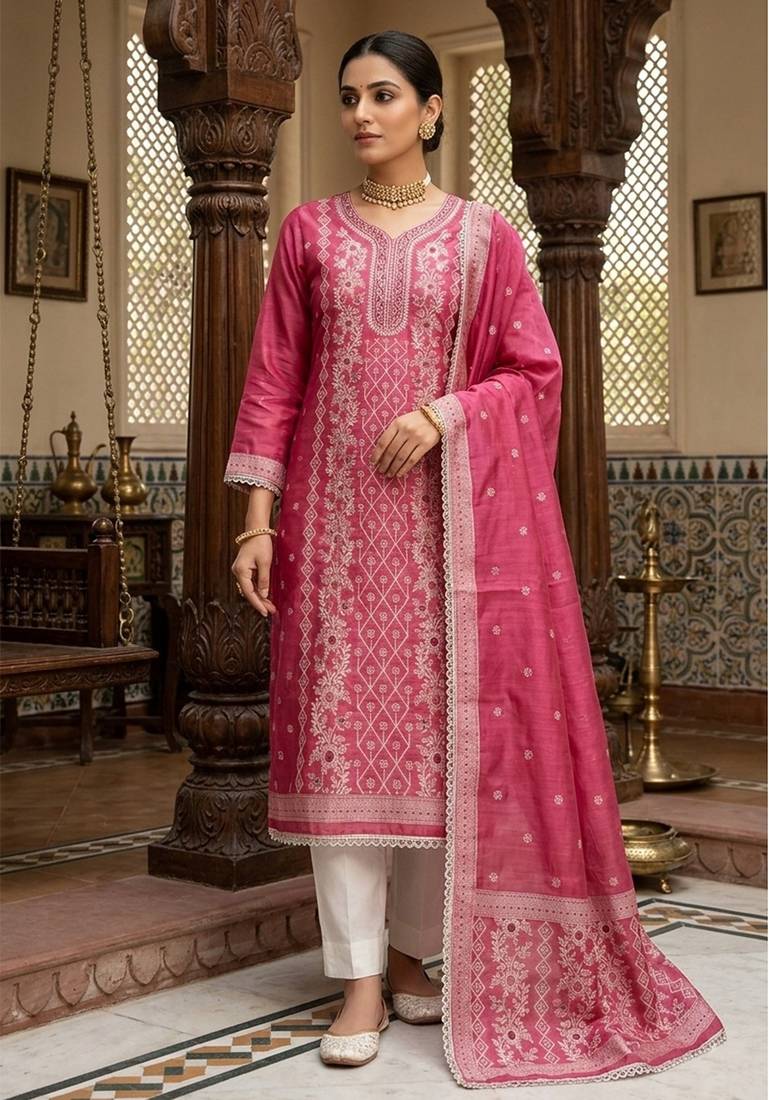 Pink color smart and ethnic bnarasi cotton salwar kameez