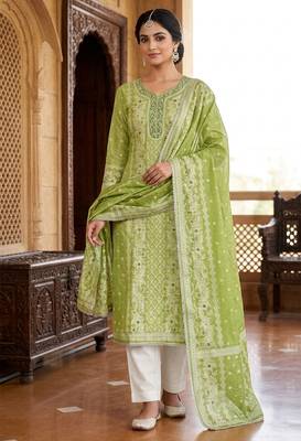 Green color smart and ethnic bnarasi cotton salwar kameez 1