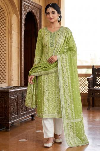 Green color smart and ethnic bnarasi cotton salwar kameez