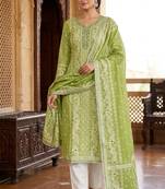 Green color smart and ethnic bnarasi cotton salwar kameez