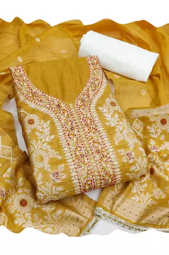 Mustard color smart and ethnic bnarasi cotton salwar kameez