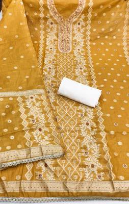 Mustard color smart and ethnic bnarasi cotton salwar kameez 3