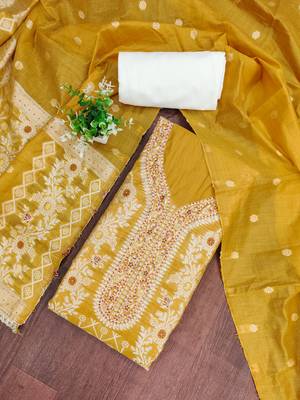 Mustard color smart and ethnic bnarasi cotton salwar kameez 4