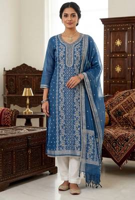 Blue color smart and ethnic bnarasi cotton salwar kameez 1
