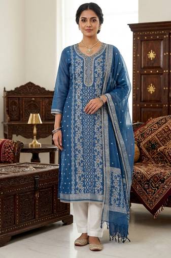 Blue color smart and ethnic bnarasi cotton salwar kameez