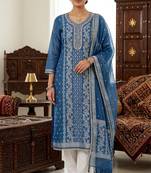 Blue color smart and ethnic bnarasi cotton salwar kameez