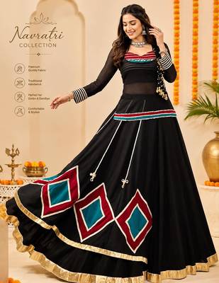 Black Marble Fabric Navratri Lehenga Choli Set with Tunic 1