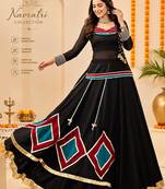 Black Marble Fabric Navratri Lehenga Choli Set with Tunic
