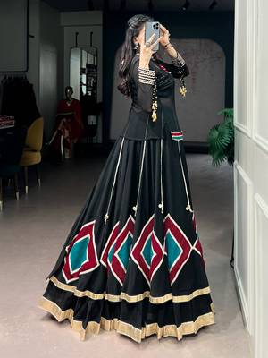 Black Marble Fabric Navratri Lehenga Choli Set with Tunic 2