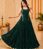 Green Navratri Lehenga Choli Set with Koti & 14 Meter Flair