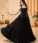 Black Navratri Lehenga Choli Set with Koti & 14 Meter Flair