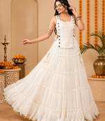 White Navratri Lehenga Choli Set with Koti & 14 Meter Flair