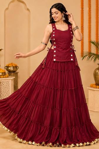 Maroon Navratri Lehenga Choli Set with Koti & 14 Meter Flair