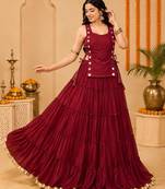 Maroon Navratri Lehenga Choli Set with Koti & 14 Meter Flair