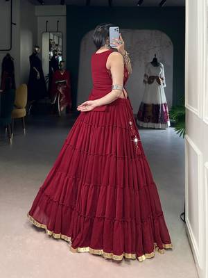 Maroon Navratri Lehenga Choli Set with Koti & 14 Meter Flair 2