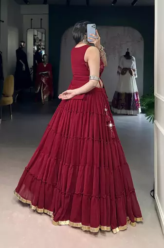 Maroon Navratri Lehenga Choli Set with Koti & 14 Meter Flair