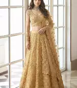 Mustard Yellow indian wedding collection designer net lehenga choli with corded thread work for women's