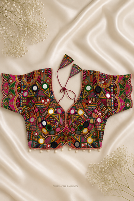Heavy kutchi embroidered blouse with real mirrors & shells 1