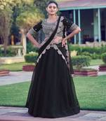 Premium Black Party Wear Lehenga Choli with Floral Border Dupatta