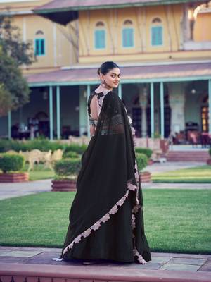 Premium Black Party Wear Lehenga Choli with Floral Border Dupatta 3