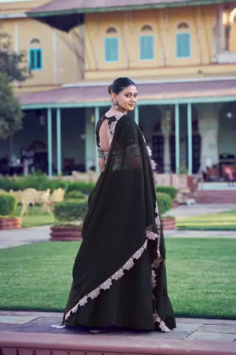 Premium Black Party Wear Lehenga Choli with Floral Border Dupatta