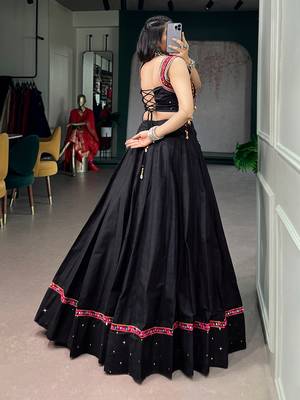 Premium Black Pure Cotton Mirror Work Lehenga with Kutchi Lace & Handmade Tassels 3