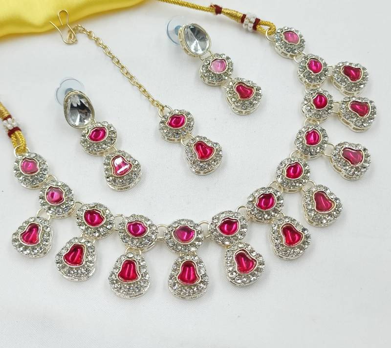 Rani necklace set with earrings & maang tikka | kundan & agate stone | lekar gold plating