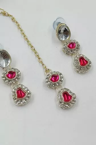 Rani necklace set with earrings & maang tikka | kundan & agate stone | lekar gold plating