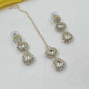 White necklace set with earrings & maang tikka | kundan & agate stone | lekar gold plating 2