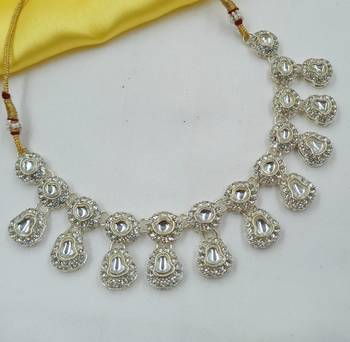 White necklace set with earrings & maang tikka | kundan & agate stone | lekar gold plating 3