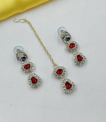 Maroon necklace set with earrings & maang tikka | kundan & agate stone | lekar gold plating 2
