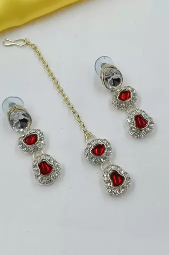 Maroon necklace set with earrings & maang tikka | kundan & agate stone | lekar gold plating